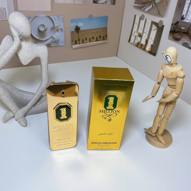 Paco Rabanne 1 Million Golden Oud gold box front with green 1 Million logo